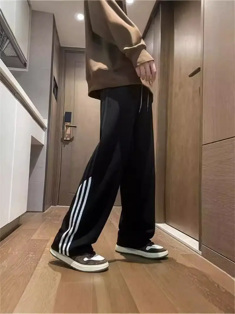 Men's Three Bar Striped Pants White Thickened Casual Winter - Image 9