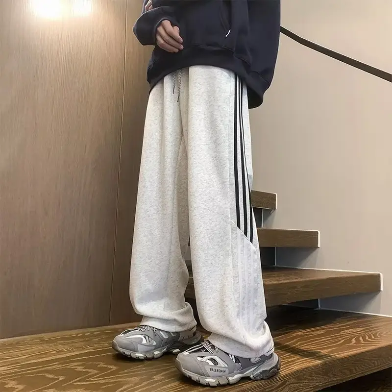 Men's Three Bar Striped Pants White Thickened Casual Winter — feature 1