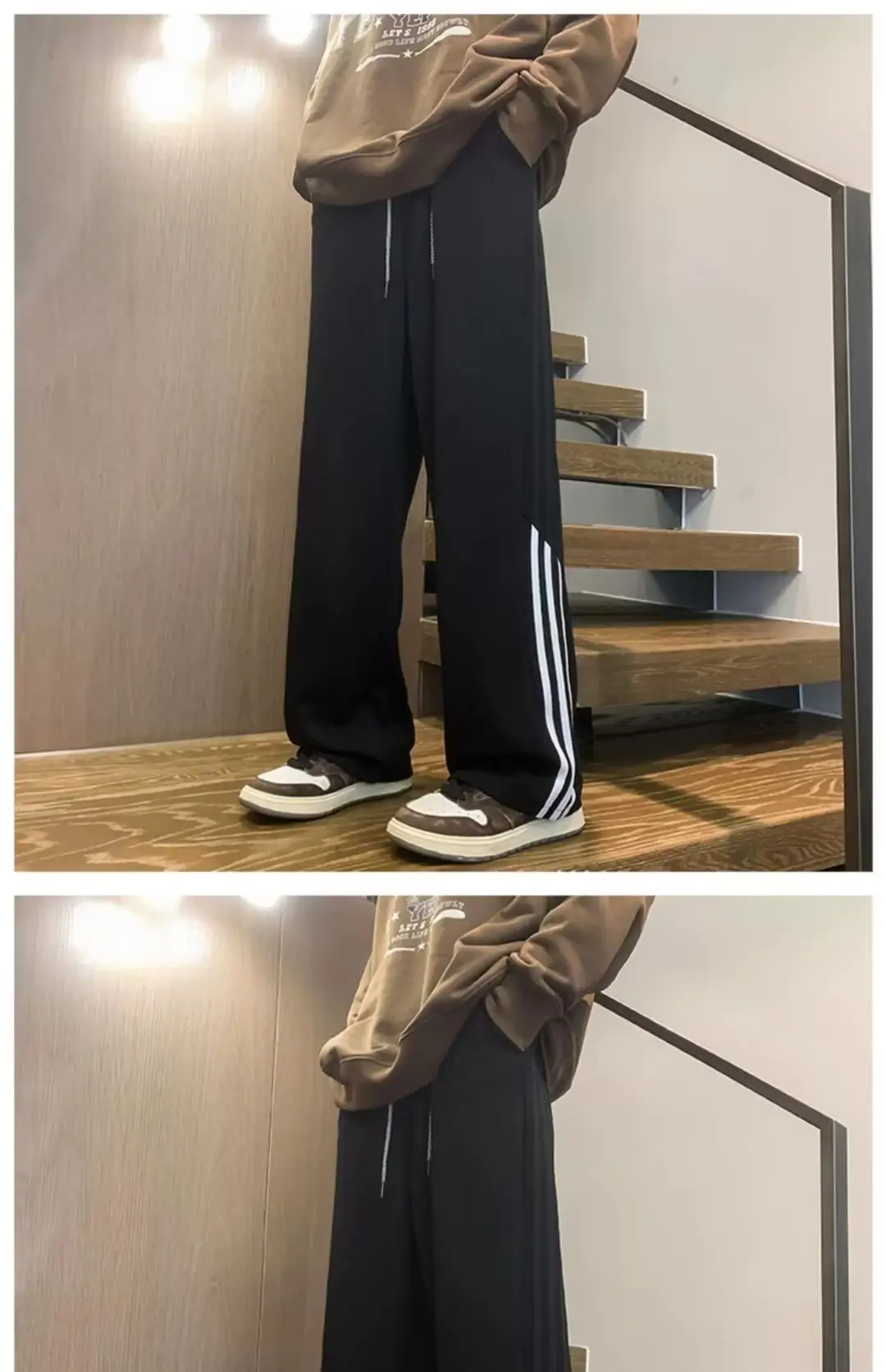 Men's Three Bar Striped Pants White Thickened Casual Winter — feature 11