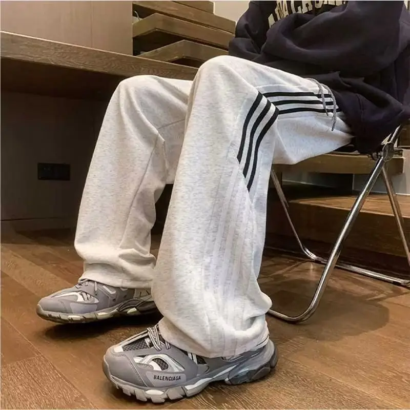 Men's Three Bar Striped Pants White Thickened Casual Winter — feature 3