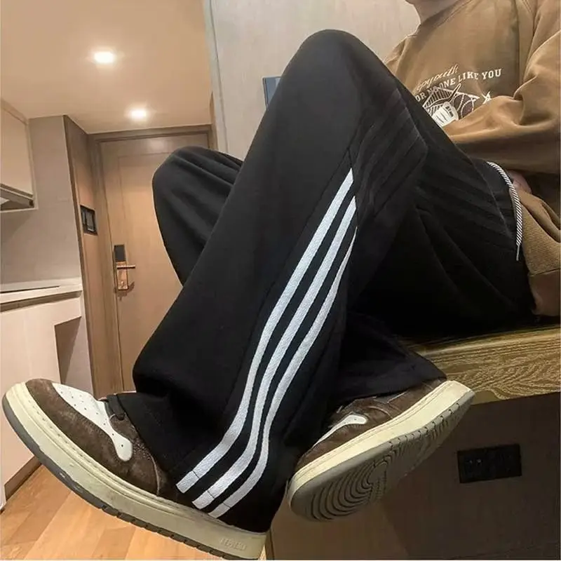 Men's Three Bar Striped Pants White Thickened Casual Winter — feature 5