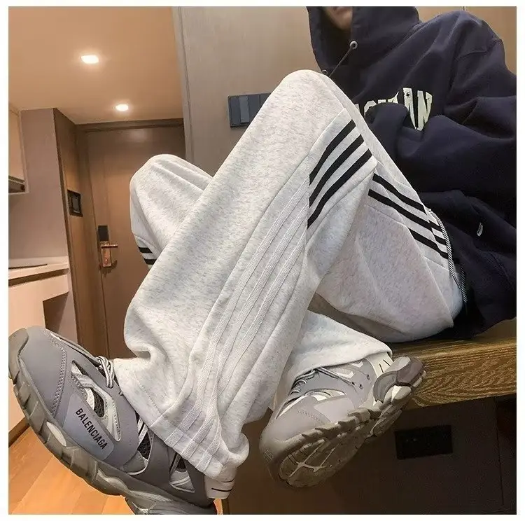 Men's Three Bar Striped Pants White Thickened Casual Winter — feature 9