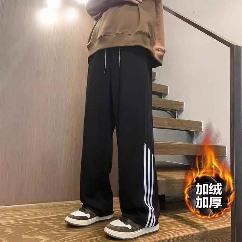 Men's Three Bar Striped Pants White Thickened Casual Winter - Image 4
