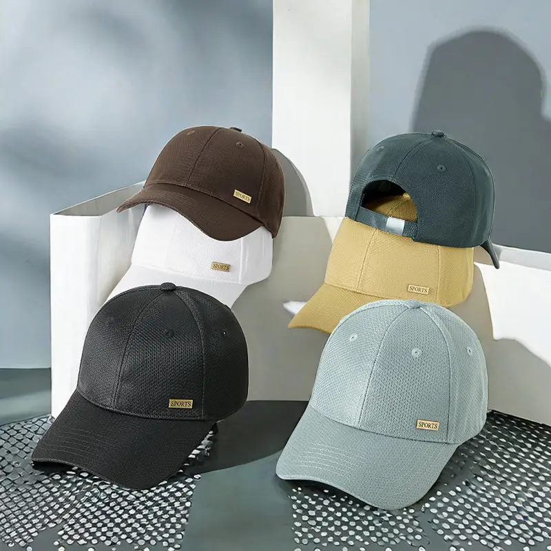 Men's Beige Baseball Cap UV Protection Metal Badge