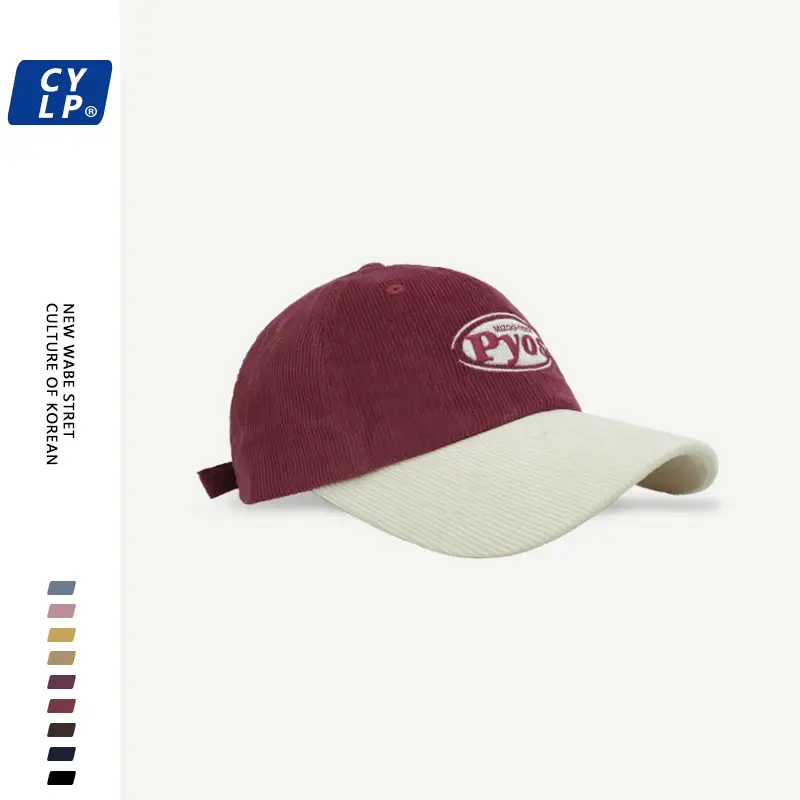 Women Letter Embroidered Corduroy Cap Maroon White — feature 10