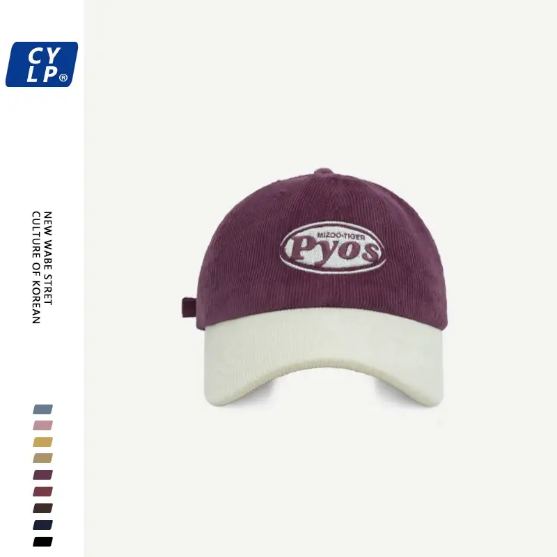Women Letter Embroidered Corduroy Cap Maroon White — feature 15