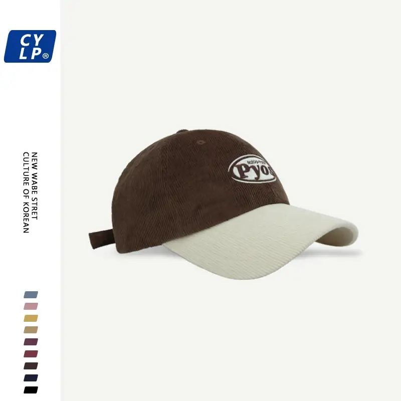 Women Letter Embroidered Corduroy Cap Maroon White — feature 8