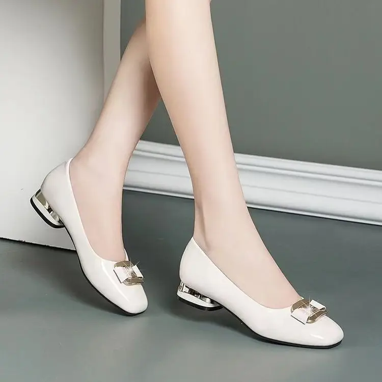 Soft bottom shallow mouth square toe shoes 2024 spring and autumn new all-match comfortable non-slip fashion work small leather shoes — feature 8