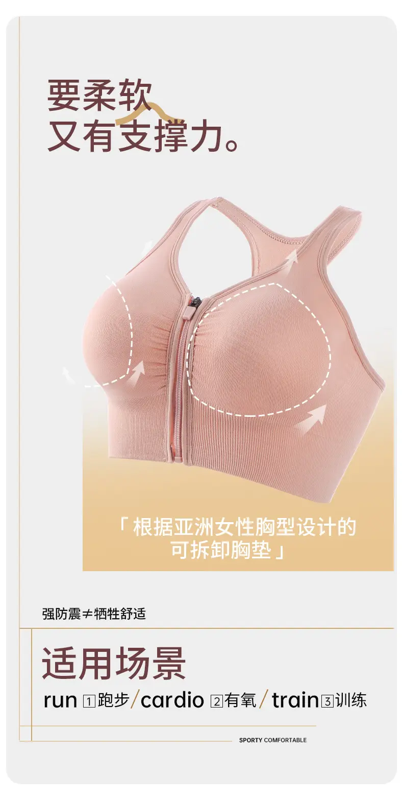 Front Zipper I-Back Sports Bra Medium — feature 3