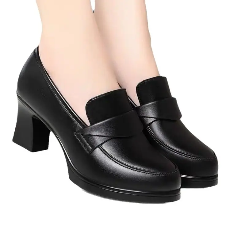Black Leather Women's High Heel Loafers Spring 2025 - Image 6