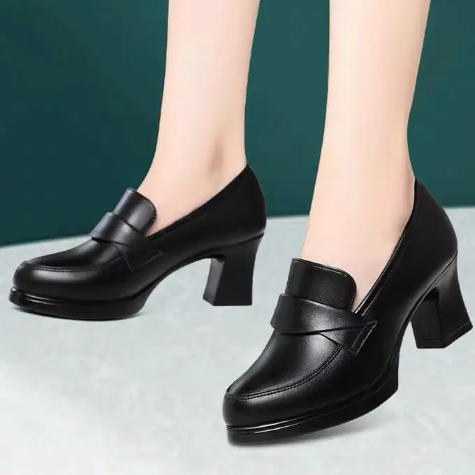 Black Leather Women's High Heel Loafers Spring 2025 — feature 12