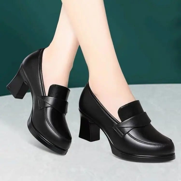 Black Leather Women's High Heel Loafers Spring 2025 — feature 2