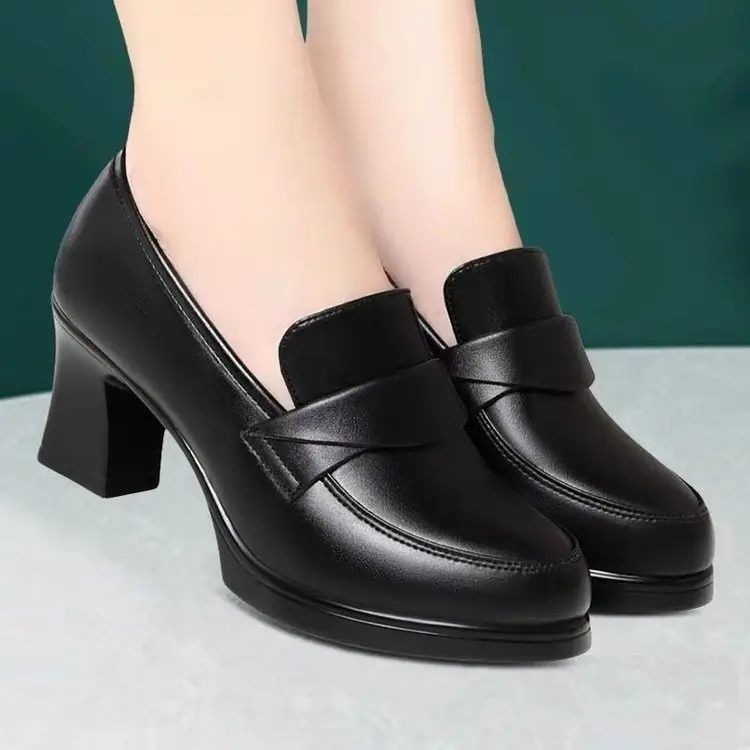 Black Leather Women's High Heel Loafers Spring 2025 — feature 5