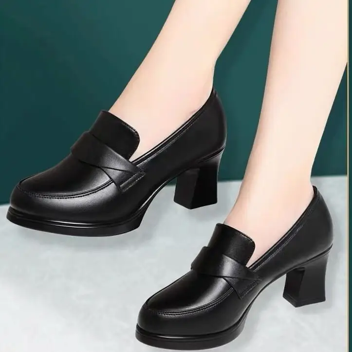 Black Leather Women's High Heel Loafers Spring 2025 — feature 6