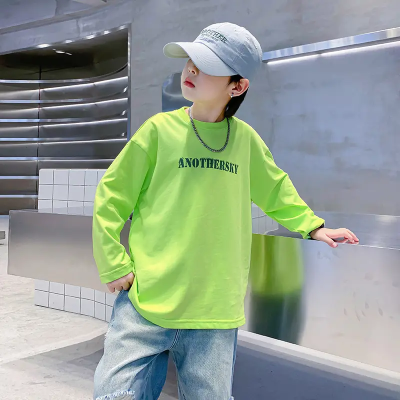 Kids Pure Cotton Long Sleeve T-Shirt Neon Green 2025 - Image 4