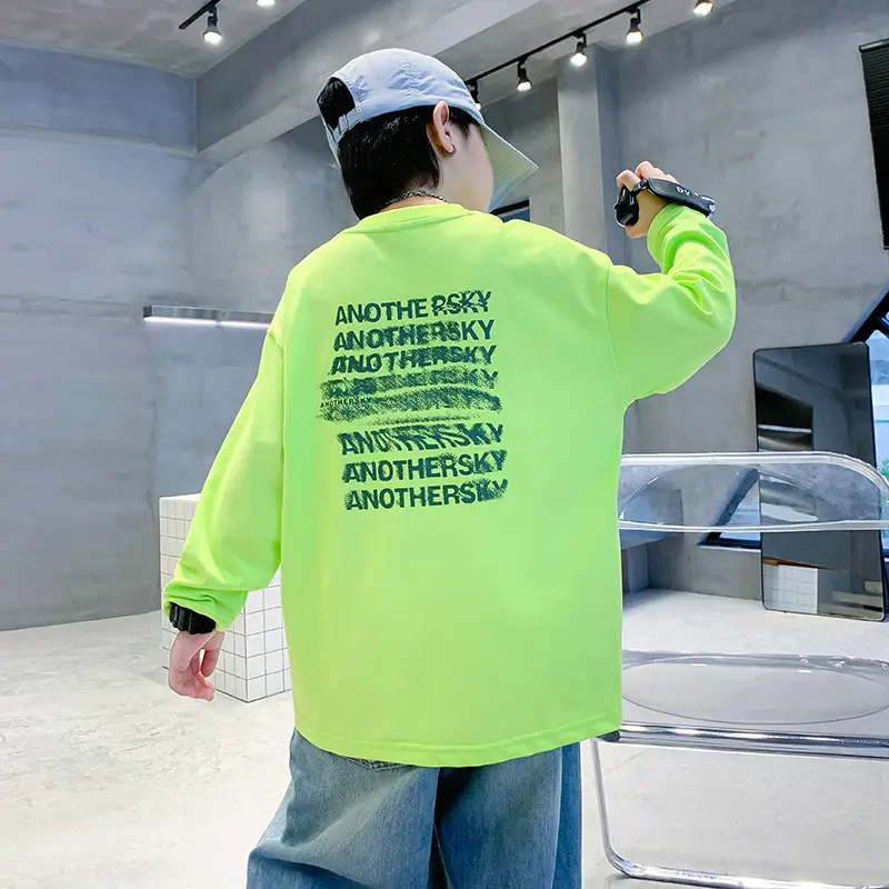 Kids Pure Cotton Long Sleeve T-Shirt Neon Green 2025 - Image 5