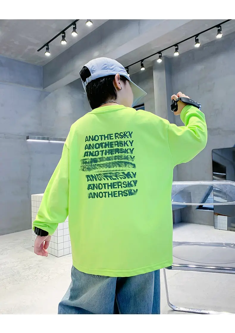 Kids Pure Cotton Long Sleeve T-Shirt Neon Green 2025 — feature 13