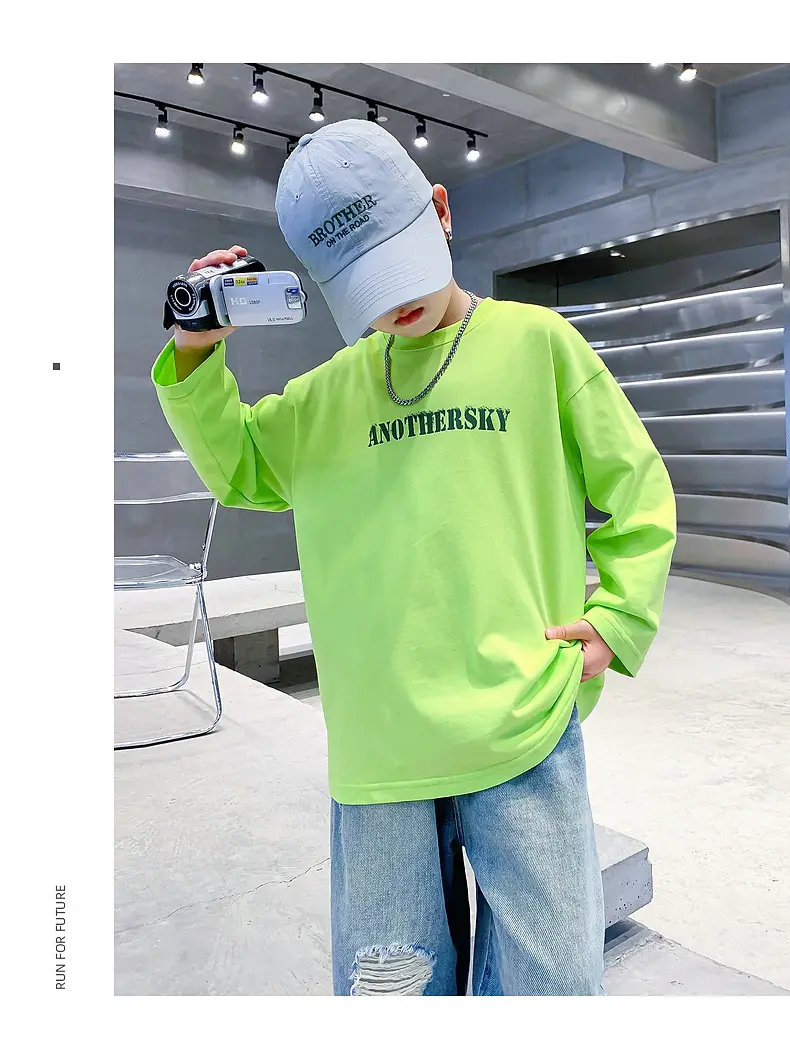 Kids Pure Cotton Long Sleeve T-Shirt Neon Green 2025 — feature 14