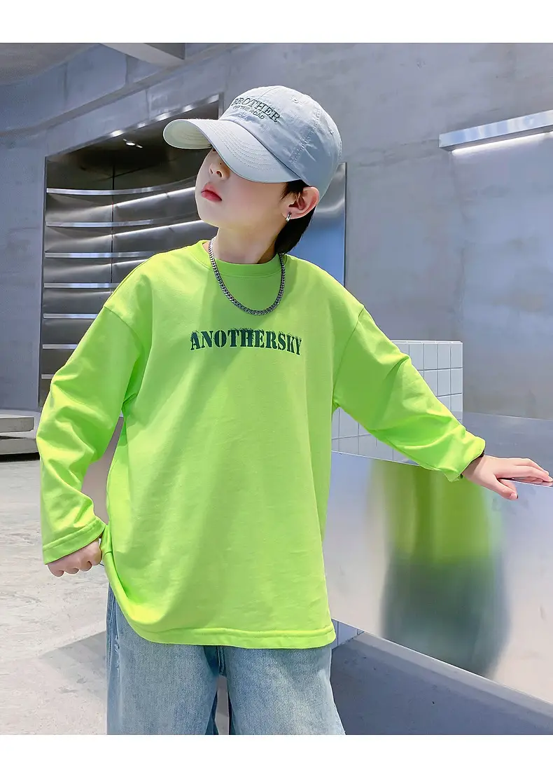 Kids Pure Cotton Long Sleeve T-Shirt Neon Green 2025 — feature 15