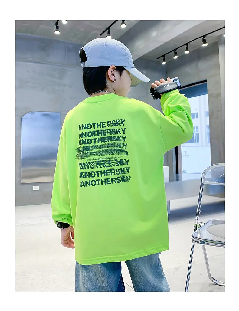 Kids Pure Cotton Long Sleeve T-Shirt Neon Green 2025 — feature 16