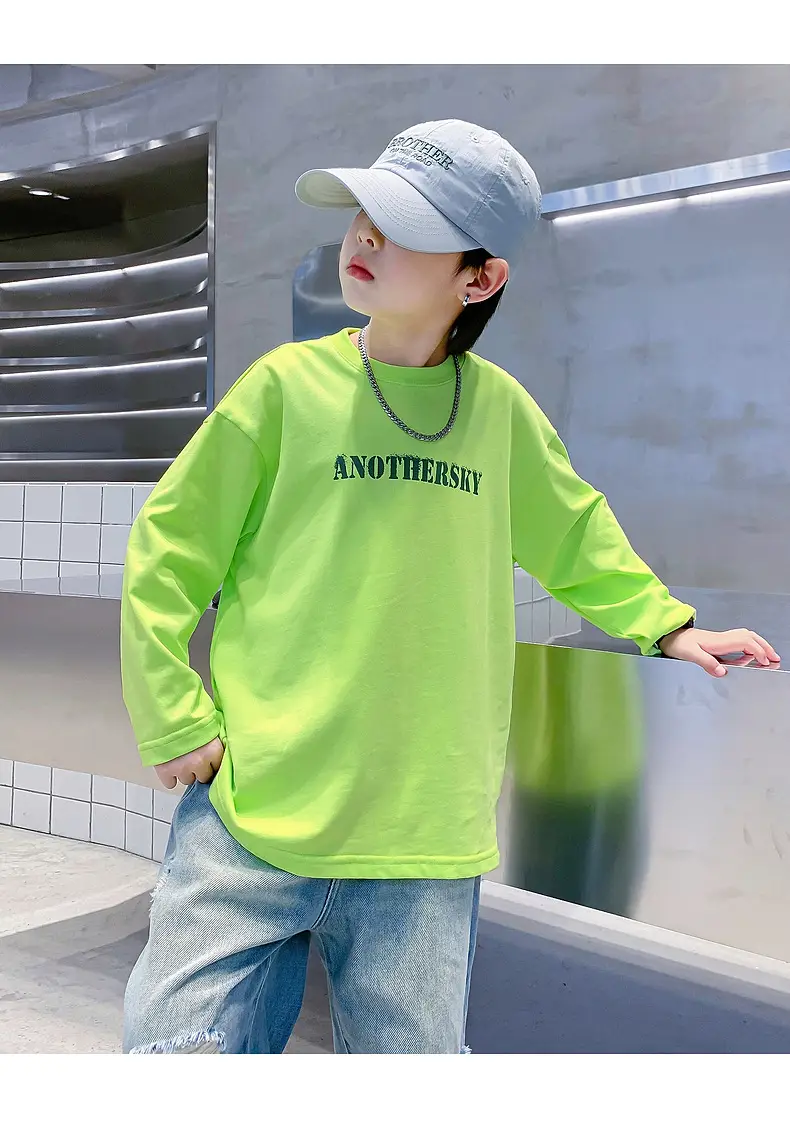 Kids Pure Cotton Long Sleeve T-Shirt Neon Green 2025 — feature 17
