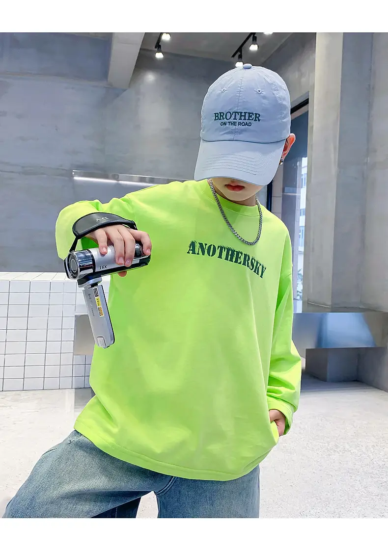 Kids Pure Cotton Long Sleeve T-Shirt Neon Green 2025 — feature 18