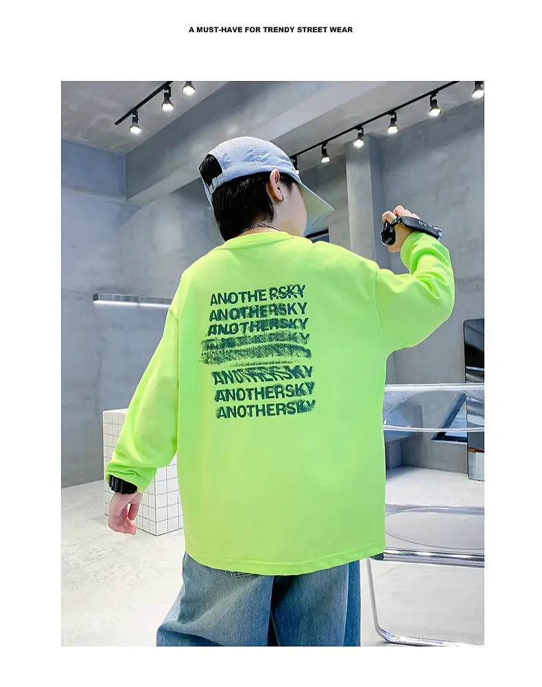Kids Pure Cotton Long Sleeve T-Shirt Neon Green 2025 — feature 2