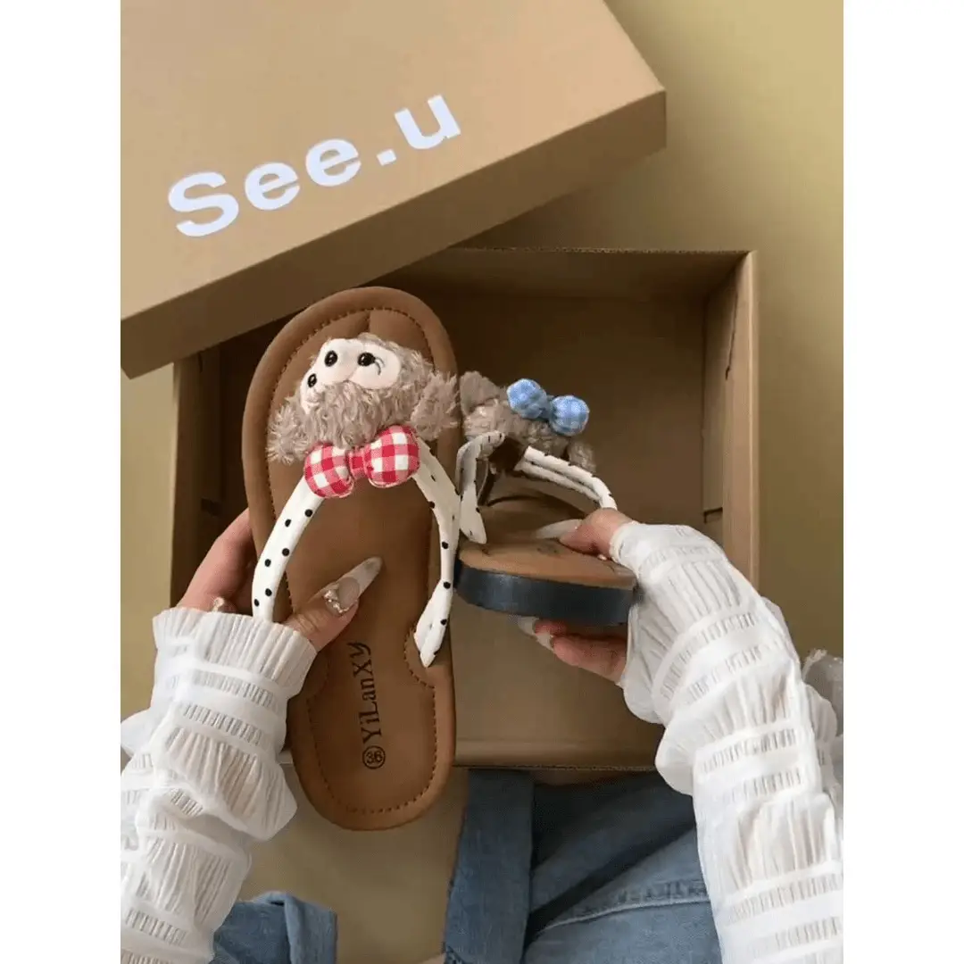 Polka Dot Cute Cartoon Soft Bottom Flip-Flops Women's 2024 Summer Fashion All-match Beach Flat Casual Slippers