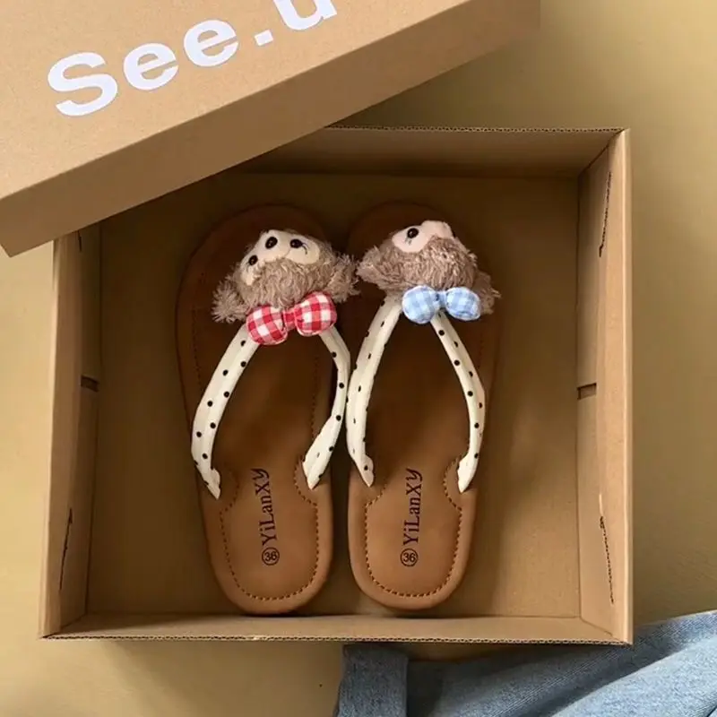 Polka Dot Cute Cartoon Soft Bottom Flip-Flops Women's 2024 Summer Fashion All-match Beach Flat Casual Slippers