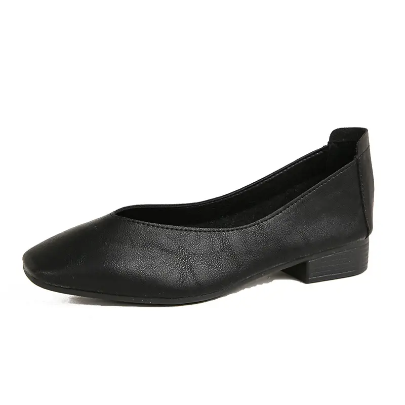 Soft Bottom New Style Comfortable Breathable Low Heeled Square Head Shallow Mouth Single-layer Shoes Women's Soft Cotton Flat Foot-free Milk Shoes for Work