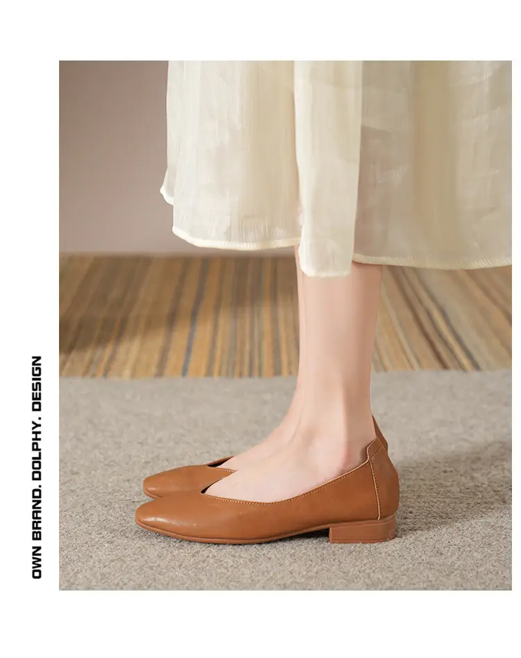 Soft Bottom New Style Comfortable Breathable Low Heeled Square Head Shallow Mouth Single-layer Shoes Women's Soft Cotton Flat Foot-free Milk Shoes for Work — feature 10