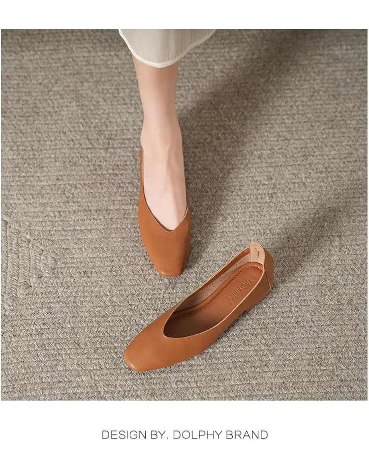 Soft Bottom New Style Comfortable Breathable Low Heeled Square Head Shallow Mouth Single-layer Shoes Women's Soft Cotton Flat Foot-free Milk Shoes for Work — feature 11