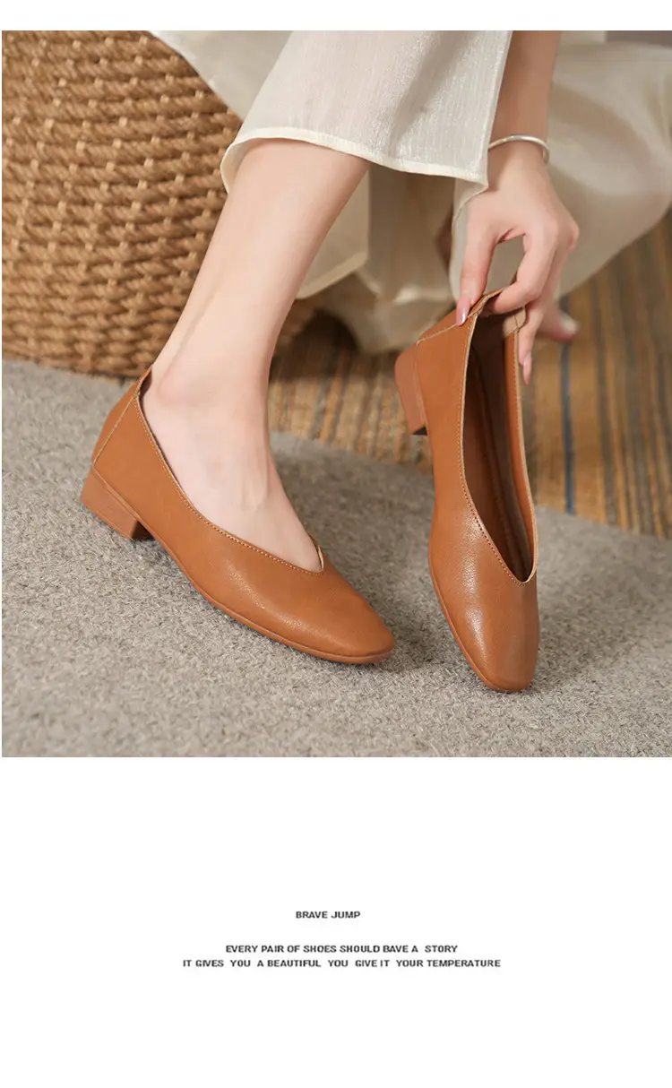 Soft Bottom New Style Comfortable Breathable Low Heeled Square Head Shallow Mouth Single-layer Shoes Women's Soft Cotton Flat Foot-free Milk Shoes for Work — feature 12