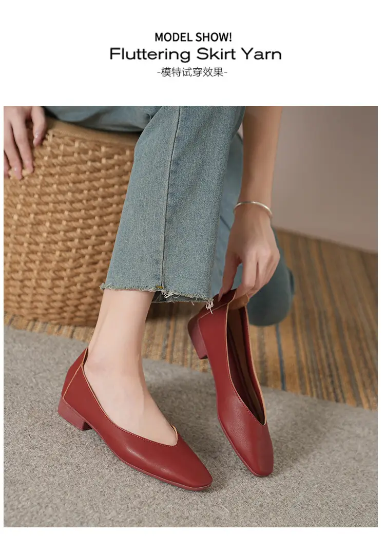 Soft Bottom New Style Comfortable Breathable Low Heeled Square Head Shallow Mouth Single-layer Shoes Women's Soft Cotton Flat Foot-free Milk Shoes for Work — feature 17