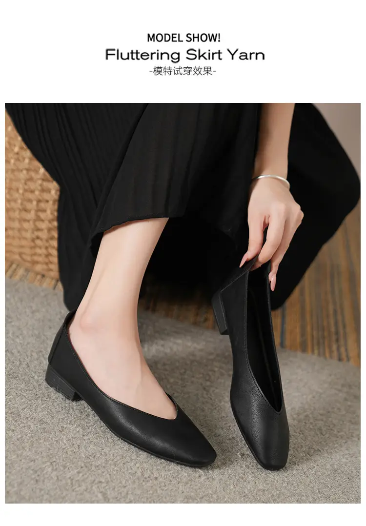 Soft Bottom New Style Comfortable Breathable Low Heeled Square Head Shallow Mouth Single-layer Shoes Women's Soft Cotton Flat Foot-free Milk Shoes for Work — feature 26