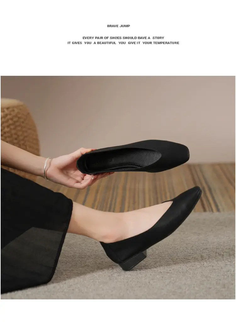 Soft Bottom New Style Comfortable Breathable Low Heeled Square Head Shallow Mouth Single-layer Shoes Women's Soft Cotton Flat Foot-free Milk Shoes for Work — feature 27