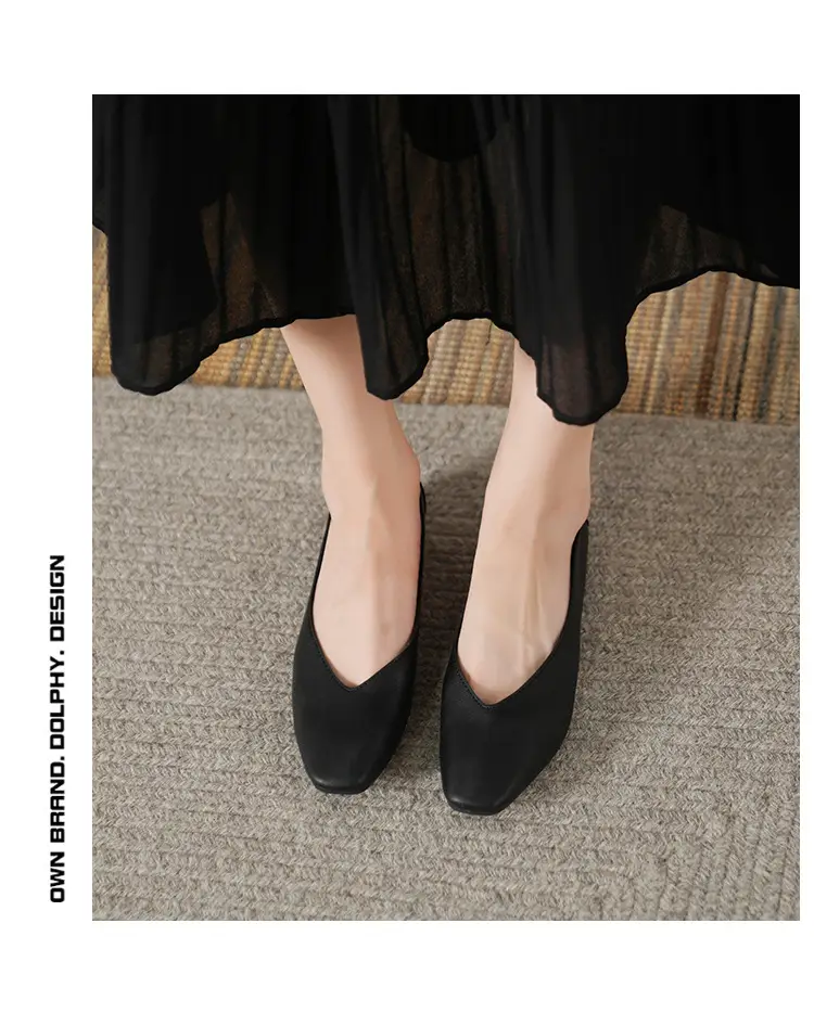 Soft Bottom New Style Comfortable Breathable Low Heeled Square Head Shallow Mouth Single-layer Shoes Women's Soft Cotton Flat Foot-free Milk Shoes for Work — feature 28