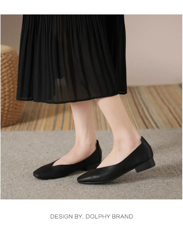 Soft Bottom New Style Comfortable Breathable Low Heeled Square Head Shallow Mouth Single-layer Shoes Women's Soft Cotton Flat Foot-free Milk Shoes for Work — feature 29