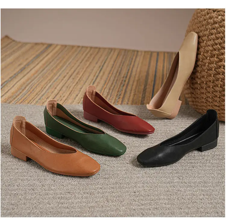 Soft Bottom New Style Comfortable Breathable Low Heeled Square Head Shallow Mouth Single-layer Shoes Women's Soft Cotton Flat Foot-free Milk Shoes for Work — feature 3