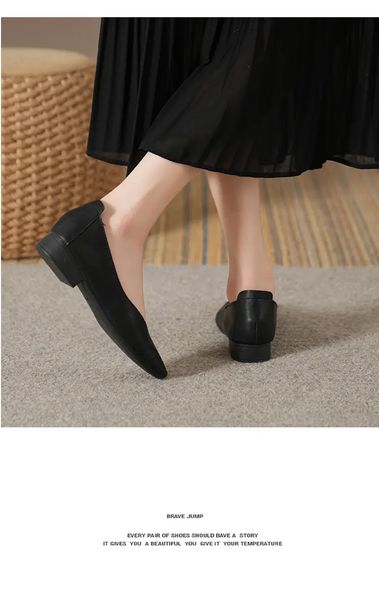 Soft Bottom New Style Comfortable Breathable Low Heeled Square Head Shallow Mouth Single-layer Shoes Women's Soft Cotton Flat Foot-free Milk Shoes for Work — feature 30