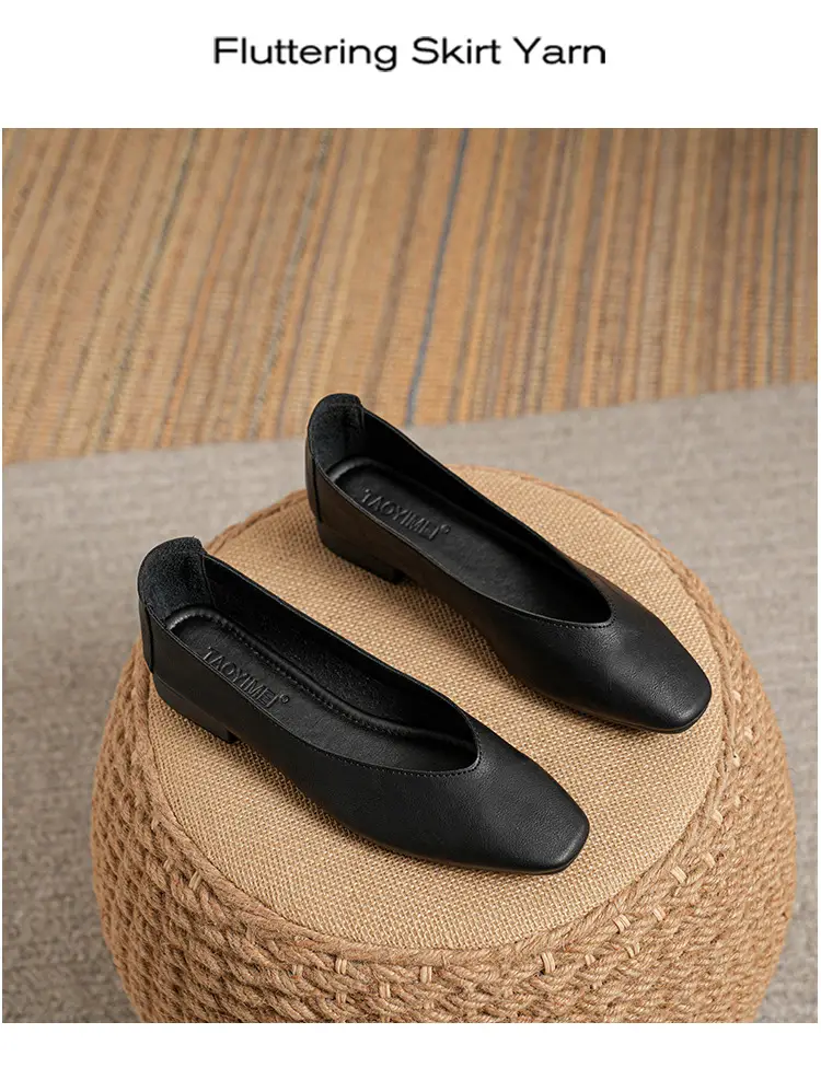 Soft Bottom New Style Comfortable Breathable Low Heeled Square Head Shallow Mouth Single-layer Shoes Women's Soft Cotton Flat Foot-free Milk Shoes for Work — feature 34
