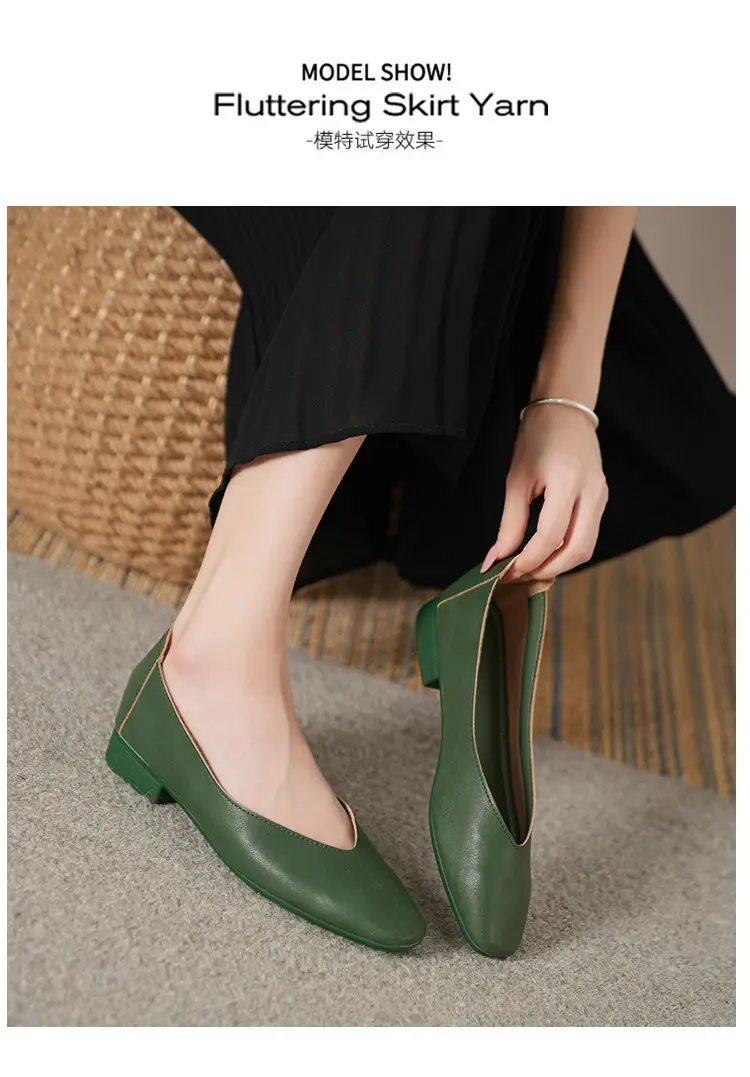 Soft Bottom New Style Comfortable Breathable Low Heeled Square Head Shallow Mouth Single-layer Shoes Women's Soft Cotton Flat Foot-free Milk Shoes for Work — feature 35