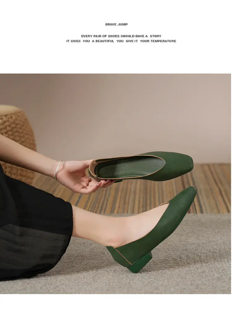 Soft Bottom New Style Comfortable Breathable Low Heeled Square Head Shallow Mouth Single-layer Shoes Women's Soft Cotton Flat Foot-free Milk Shoes for Work — feature 36