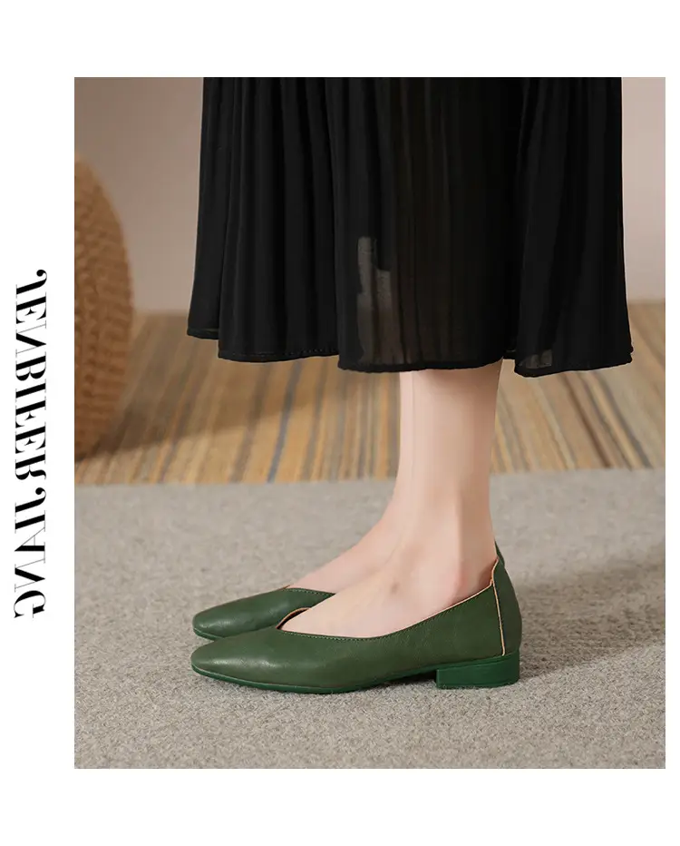 Soft Bottom New Style Comfortable Breathable Low Heeled Square Head Shallow Mouth Single-layer Shoes Women's Soft Cotton Flat Foot-free Milk Shoes for Work — feature 37