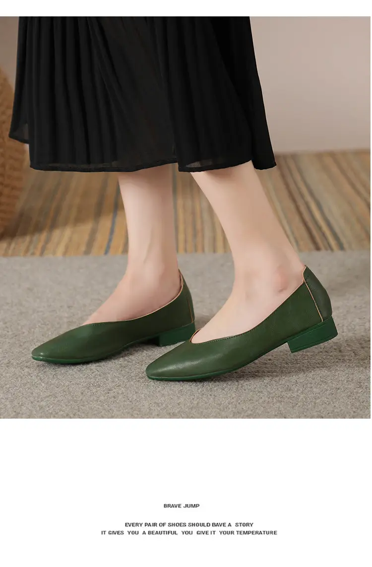 Soft Bottom New Style Comfortable Breathable Low Heeled Square Head Shallow Mouth Single-layer Shoes Women's Soft Cotton Flat Foot-free Milk Shoes for Work — feature 39