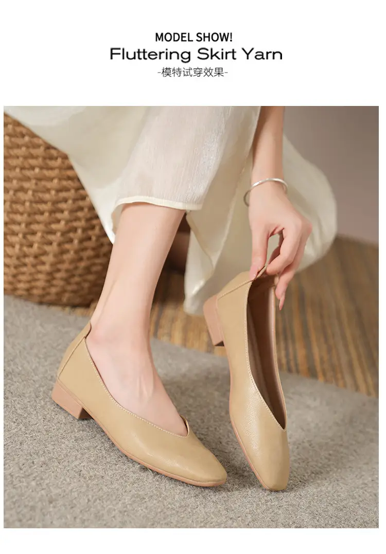 Soft Bottom New Style Comfortable Breathable Low Heeled Square Head Shallow Mouth Single-layer Shoes Women's Soft Cotton Flat Foot-free Milk Shoes for Work — feature 44