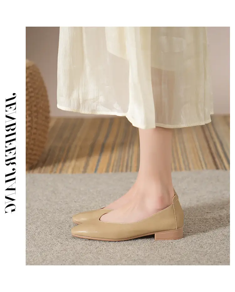 Soft Bottom New Style Comfortable Breathable Low Heeled Square Head Shallow Mouth Single-layer Shoes Women's Soft Cotton Flat Foot-free Milk Shoes for Work — feature 46
