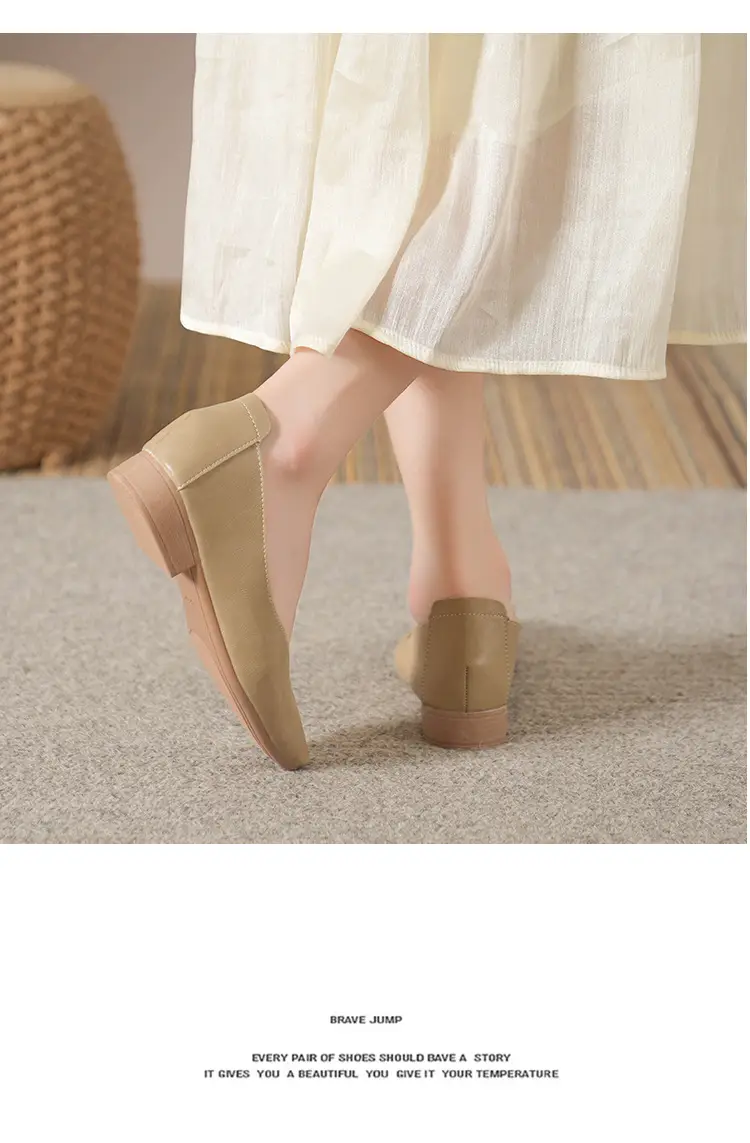 Soft Bottom New Style Comfortable Breathable Low Heeled Square Head Shallow Mouth Single-layer Shoes Women's Soft Cotton Flat Foot-free Milk Shoes for Work — feature 48
