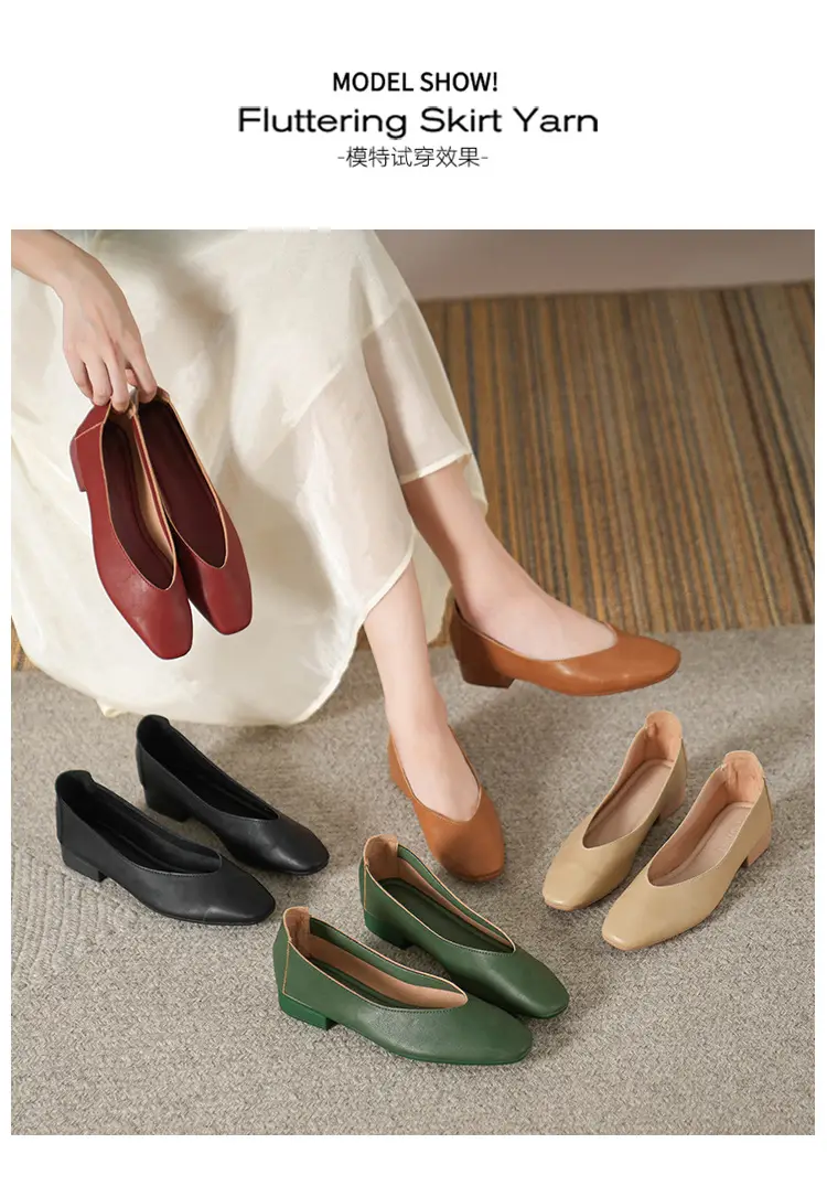 Soft Bottom New Style Comfortable Breathable Low Heeled Square Head Shallow Mouth Single-layer Shoes Women's Soft Cotton Flat Foot-free Milk Shoes for Work — feature 8