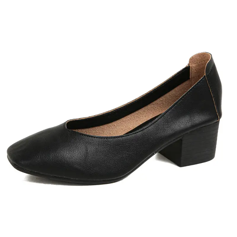 Soft Bottom New Style Comfortable Breathable Low Heeled Square Head Shallow Mouth Single-layer Shoes Women's Soft Cotton Flat Foot-free Milk Shoes for Work